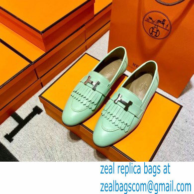 Hermes Leather royal Loafers with fringe mint green - Click Image to Close