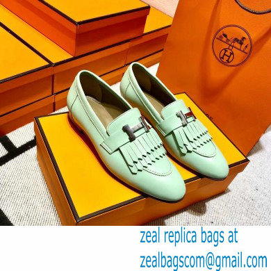 Hermes Leather royal Loafers with fringe mint green