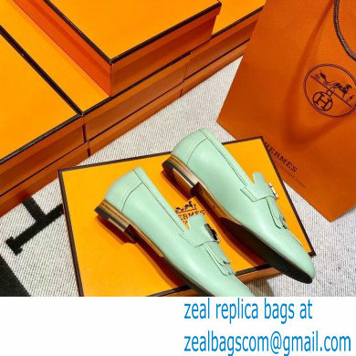 Hermes Leather royal Loafers with fringe mint green