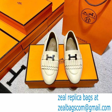 Hermes Leather royal Loafers with fringe off white