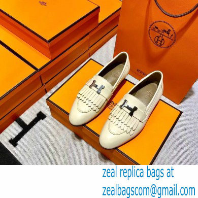 Hermes Leather royal Loafers with fringe off white - Click Image to Close