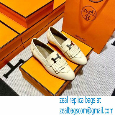 Hermes Leather royal Loafers with fringe off white