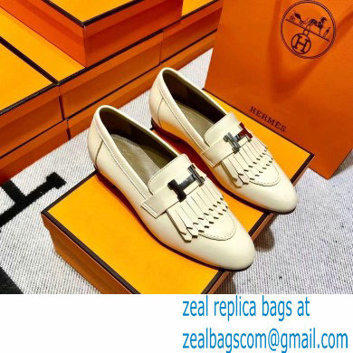 Hermes Leather royal Loafers with fringe off white