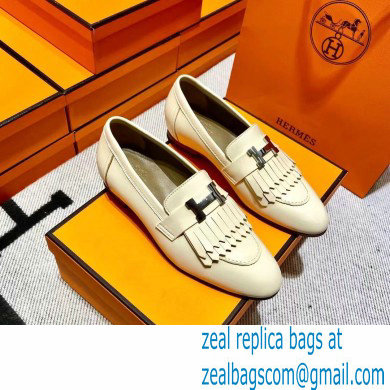 Hermes Leather royal Loafers with fringe off white - Click Image to Close