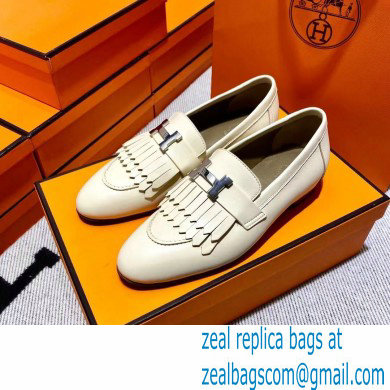 Hermes Leather royal Loafers with fringe off white - Click Image to Close