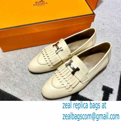 Hermes Leather royal Loafers with fringe off white - Click Image to Close