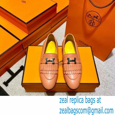 Hermes Leather royal Loafers with fringe pink/yellow