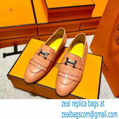 Hermes Leather royal Loafers with fringe pink/yellow