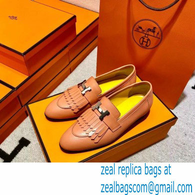 Hermes Leather royal Loafers with fringe pink/yellow