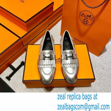 Hermes Leather royal Loafers with fringe silver