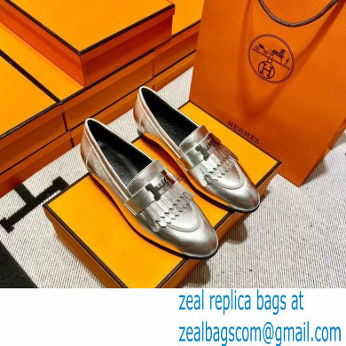 Hermes Leather royal Loafers with fringe silver - Click Image to Close