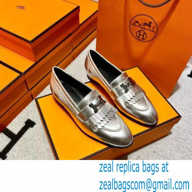 Hermes Leather royal Loafers with fringe silver - Click Image to Close