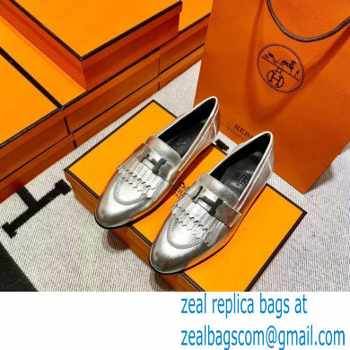 Hermes Leather royal Loafers with fringe silver - Click Image to Close