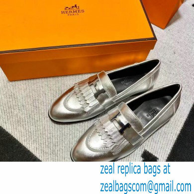 Hermes Leather royal Loafers with fringe silver - Click Image to Close