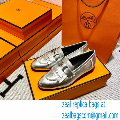 Hermes Leather royal Loafers with fringe silver