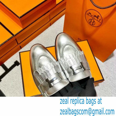 Hermes Leather royal Loafers with fringe silver