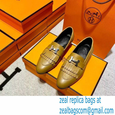 Hermes Leather royal Loafers with fringe tan/black