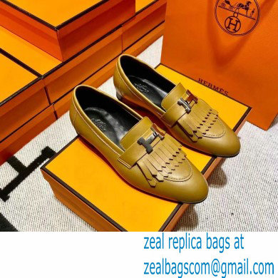 Hermes Leather royal Loafers with fringe tan/black