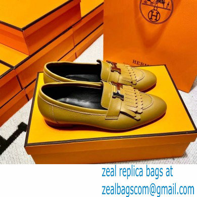 Hermes Leather royal Loafers with fringe tan/black