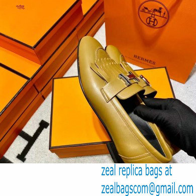 Hermes Leather royal Loafers with fringe tan/black