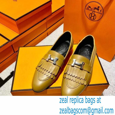 Hermes Leather royal Loafers with fringe tan/black