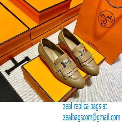 Hermes Leather royal Loafers with fringe tan