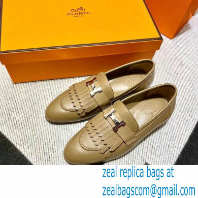 Hermes Leather royal Loafers with fringe tan