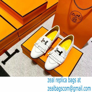 Hermes Leather royal Loafers with fringe white/yellow - Click Image to Close