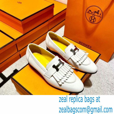 Hermes Leather royal Loafers with fringe white/yellow - Click Image to Close