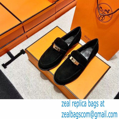 Hermes suede Leather kelly Loafers BLACK