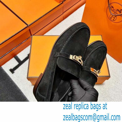 Hermes suede Leather kelly Loafers BLACK