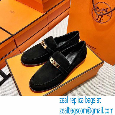 Hermes suede Leather kelly Loafers BLACK - Click Image to Close