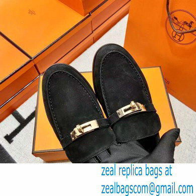 Hermes suede Leather kelly Loafers BLACK - Click Image to Close