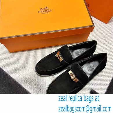 Hermes suede Leather kelly Loafers BLACK - Click Image to Close