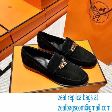 Hermes suede Leather kelly Loafers BLACK