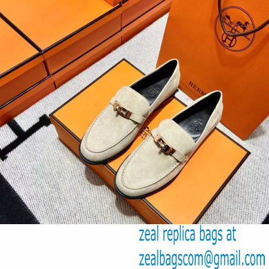 Hermes suede Leather kelly Loafers off white - Click Image to Close