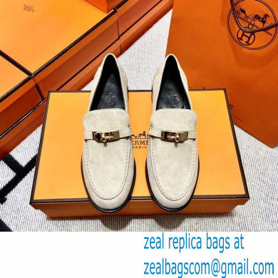 Hermes suede Leather kelly Loafers off white