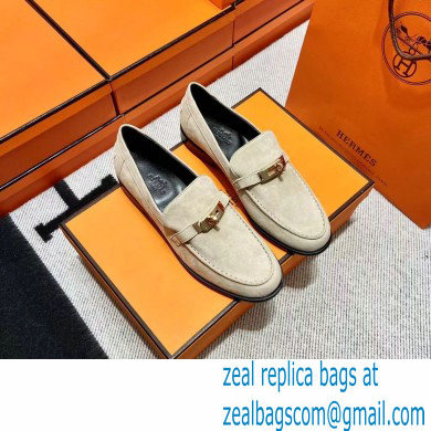 Hermes suede Leather kelly Loafers off white