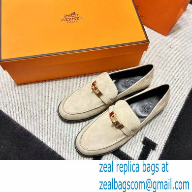 Hermes suede Leather kelly Loafers off white - Click Image to Close