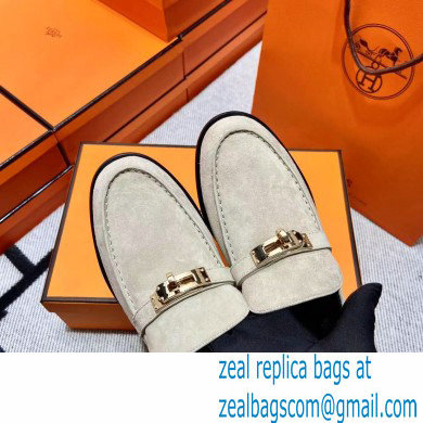 Hermes suede Leather kelly Loafers off white