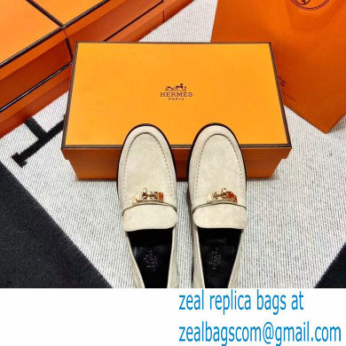 Hermes suede Leather kelly Loafers off white - Click Image to Close