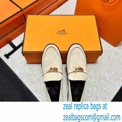 Hermes suede Leather kelly Loafers off white