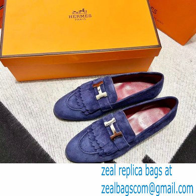 Hermes suede Leather royal Loafers with fringe Blue
