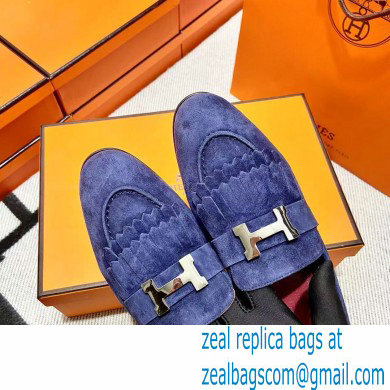 Hermes suede Leather royal Loafers with fringe Blue