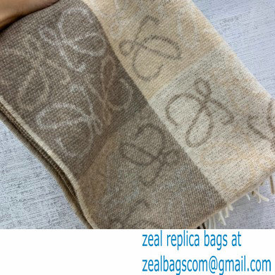 LOEWE LOGO PRINTED CASHMERE SCARF BEIGE/GRAY 2022 - Click Image to Close