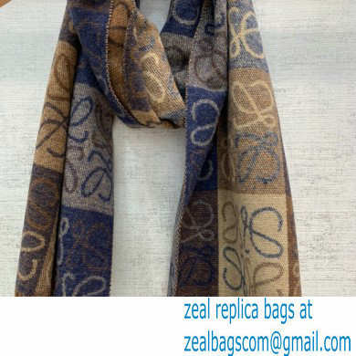 LOEWE LOGO PRINTED CASHMERE SCARF BLUE/BROWN 2022 - Click Image to Close