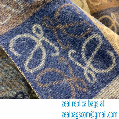 LOEWE LOGO PRINTED CASHMERE SCARF BLUE/BROWN 2022 - Click Image to Close