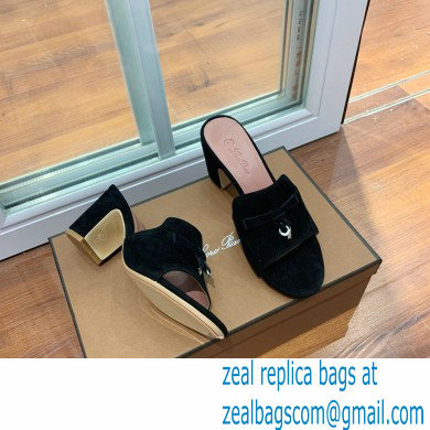 Loro Piana Heel 8cm Suede Goatskin Summer Charms Sandals Black - Click Image to Close