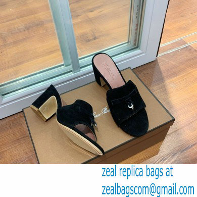 Loro Piana Heel 8cm Suede Goatskin Summer Charms Sandals Black