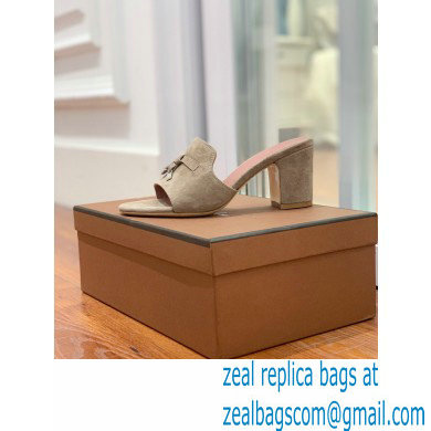 Loro Piana Heel 8cm Suede Goatskin Summer Charms Sandals Camel